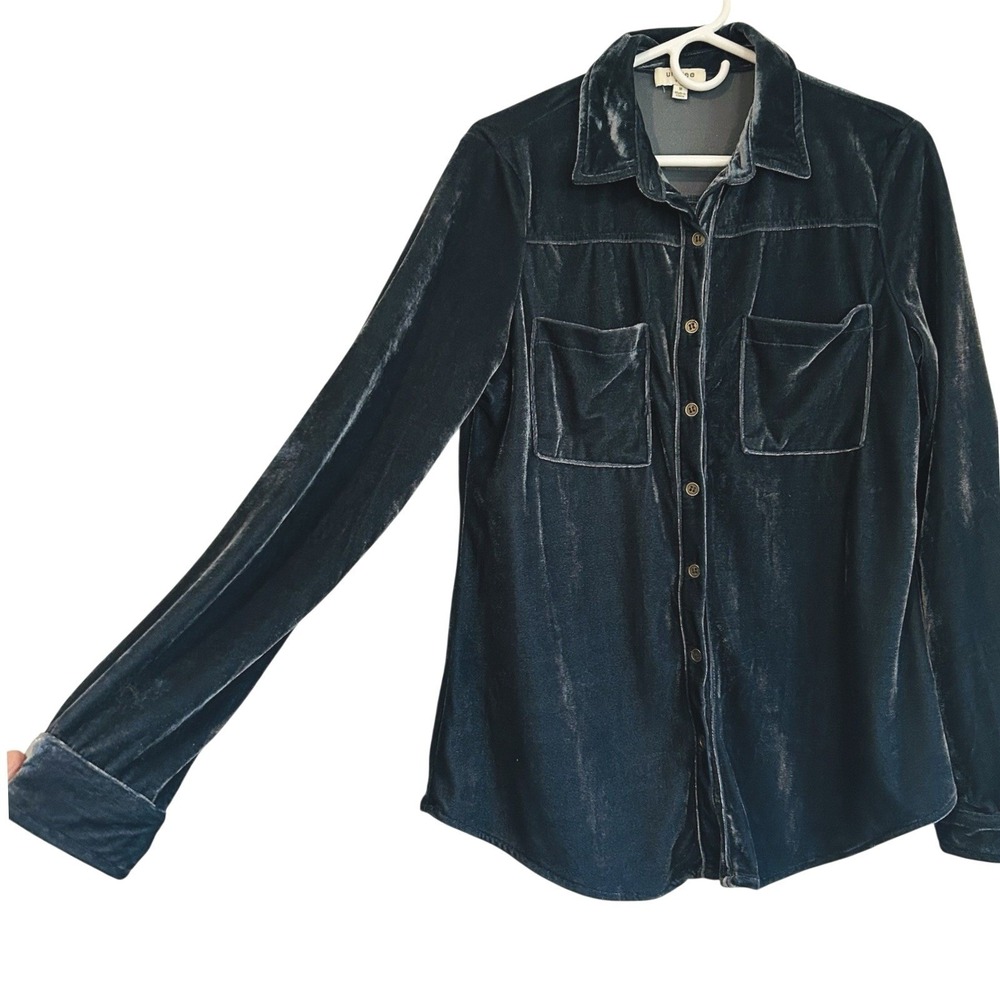 Umgee Velvet Button Up Blouse Sz M Tunic Blue Grunge Whimsigoth Gothic